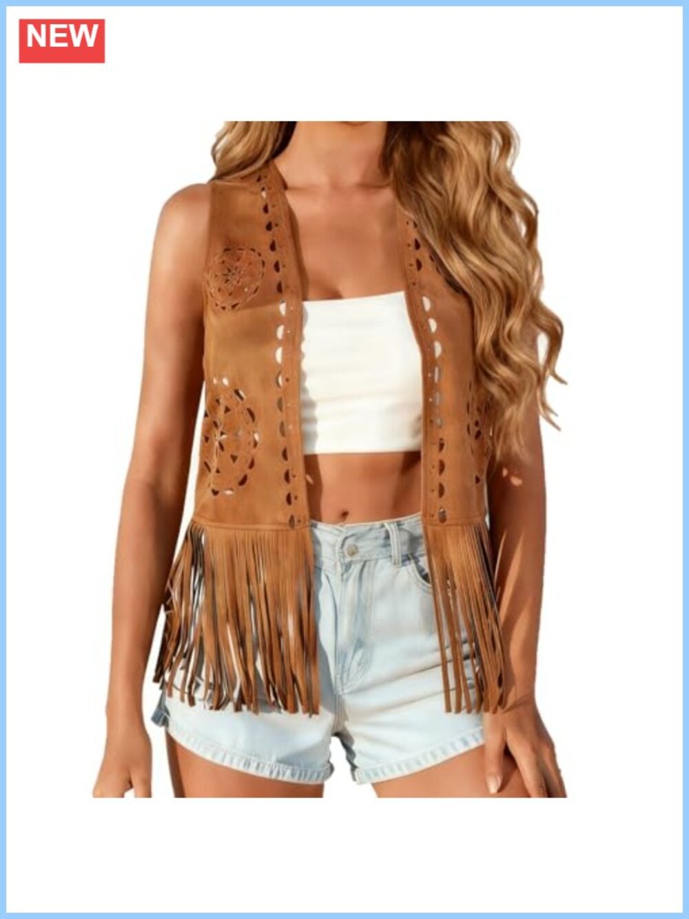 Faux Suede Fringe Vest Western Tassel Open Front Boho Cardigan